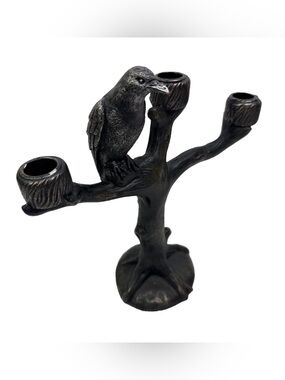 Home Goods Gothic Black Crow Candelabra Tree Branch Resin 3 Taper Candle Holder